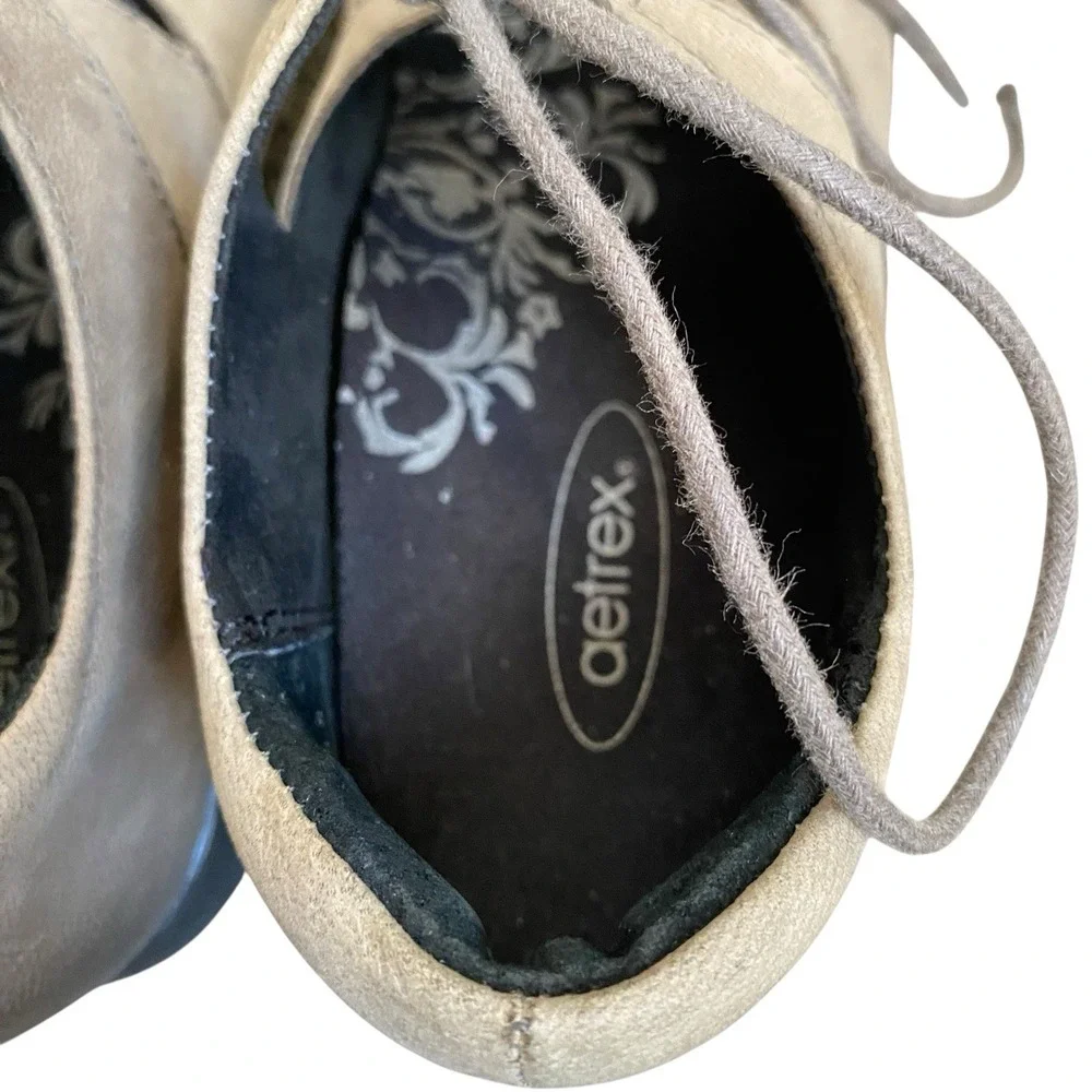 Aetrex Shoes Women 7.5 Gray Leather Flat Lace Up Retro Prairie Cottage Sienna